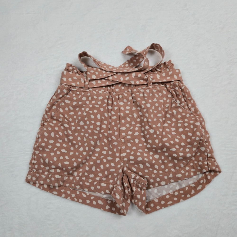 Womens Mauve Dalmatian Print Paperbag‎ Waist Shorts with Tie Belt Small